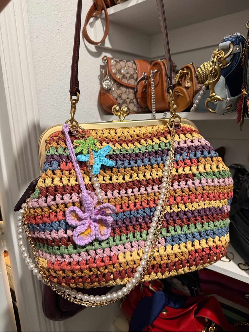 Coach Rainbow Straw Kisslock Frame Bag